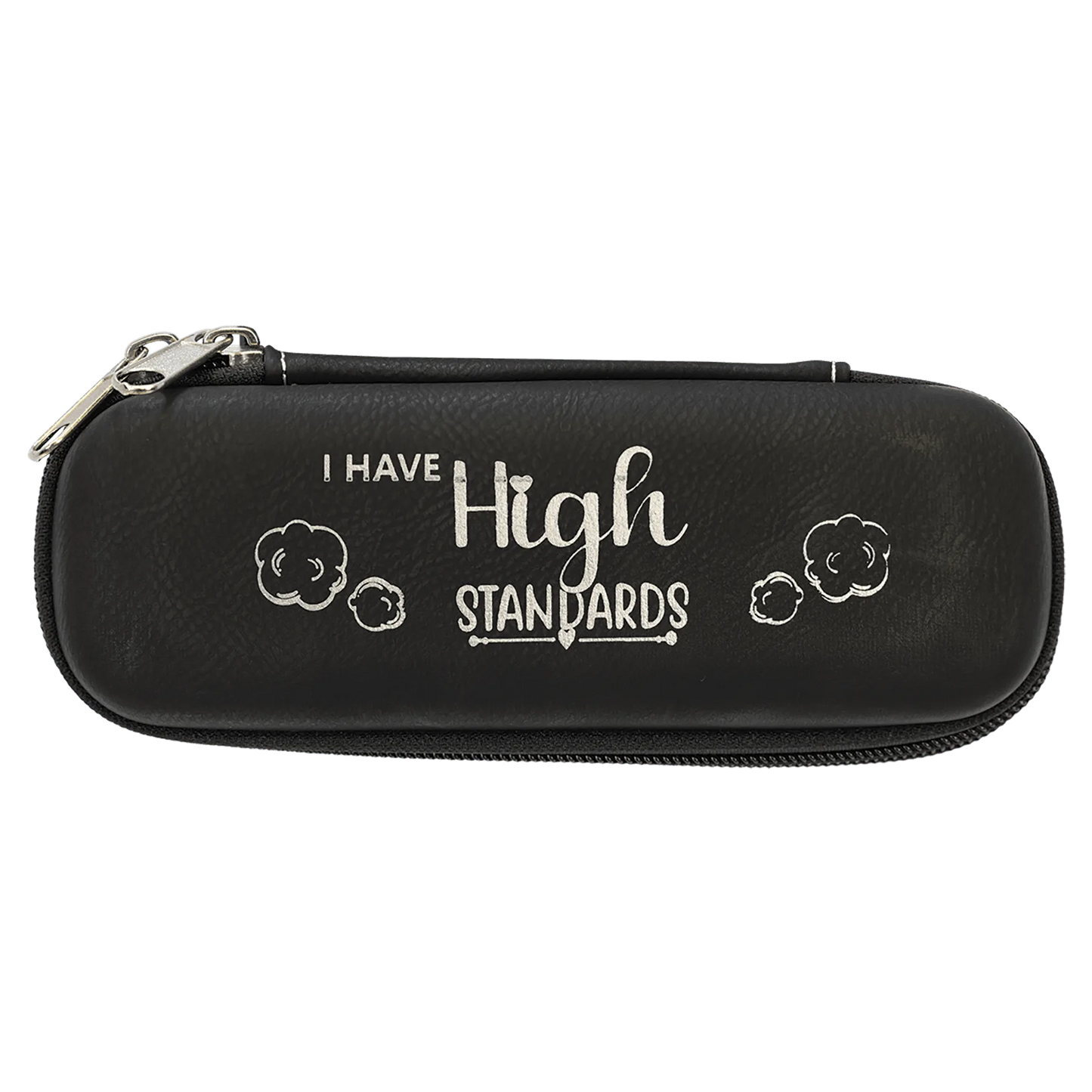 7" × 2.5" × 1.75" Black/Silver Smoke Case (leatherette) — custom laser engraved — ECHIPMUNK