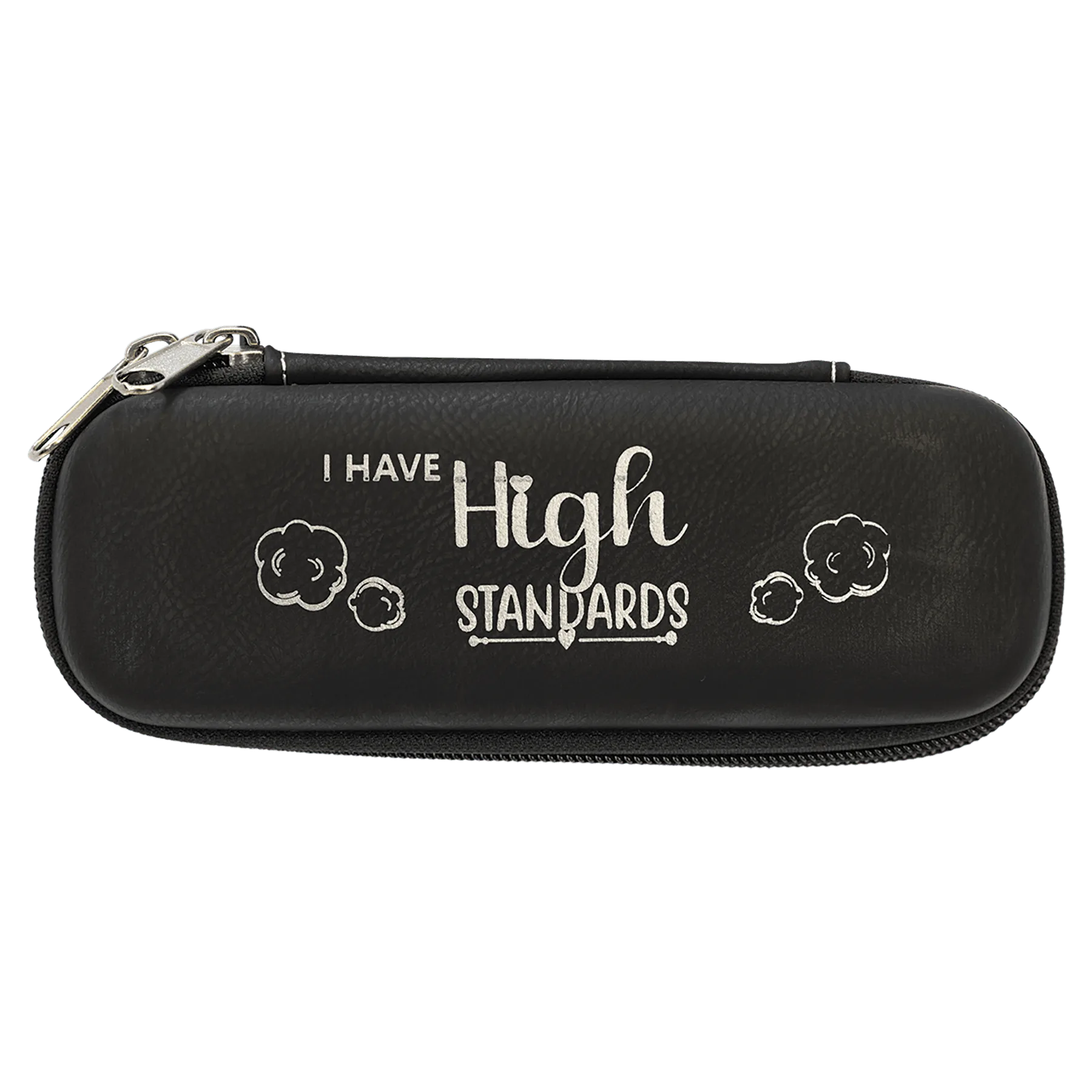 7" × 2.5" × 1.75" Black/Silver Smoke Case (leatherette) — custom laser engraved — ECHIPMUNK
