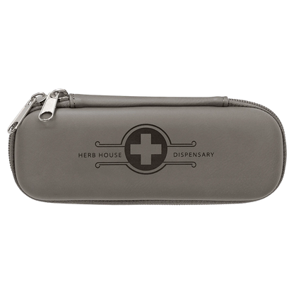 7" × 2.5" × 1.75" Gray Smoke Case (leatherette) — custom laser engraved — ECHIPMUNK