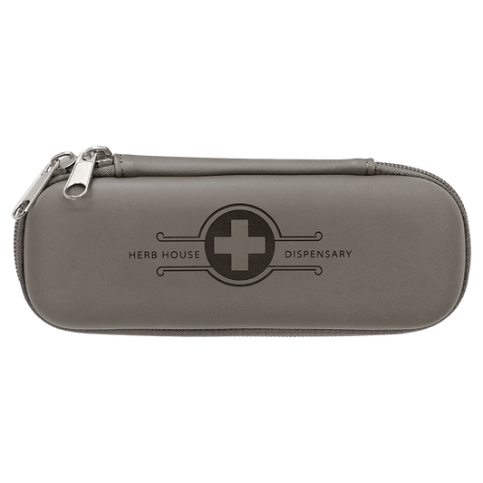 7" × 2.5" × 1.75" Gray Smoke Case (leatherette) — custom laser engraved — ECHIPMUNK