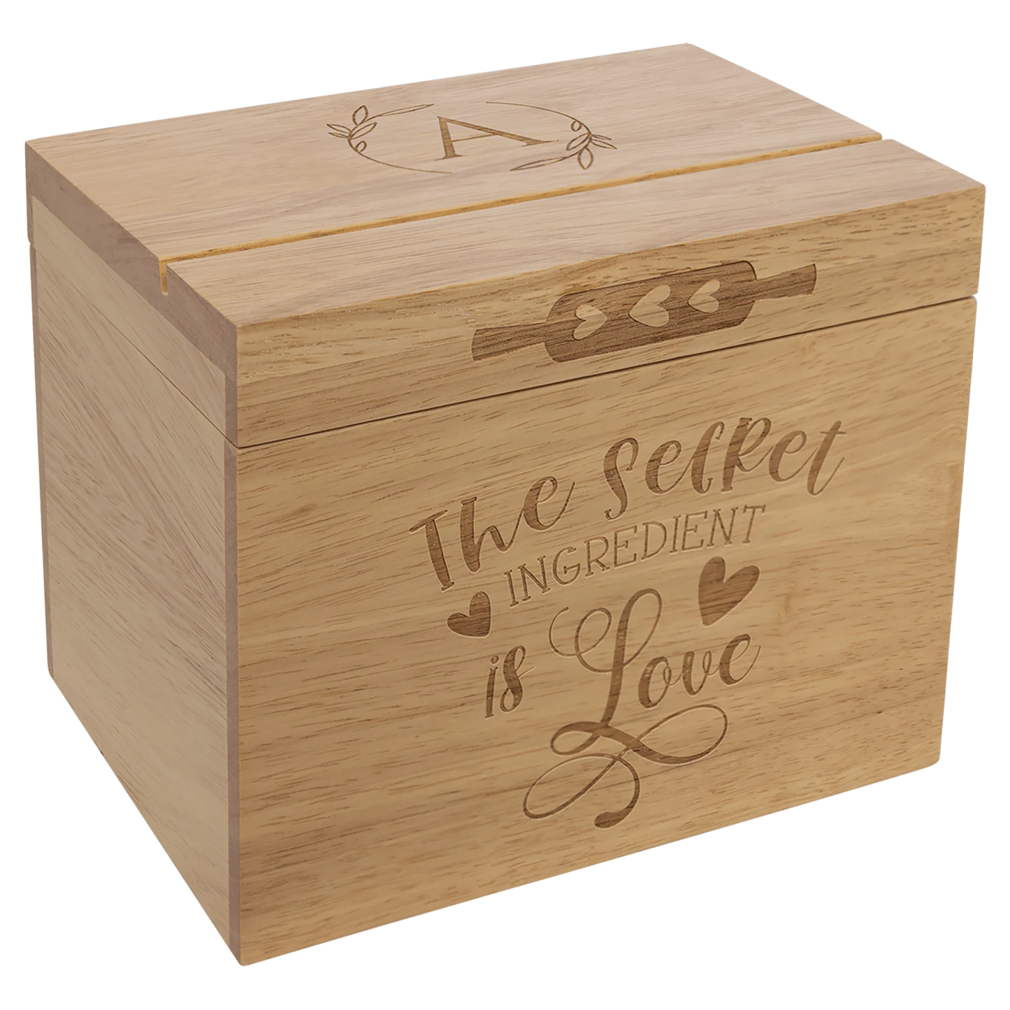 Recipe Card Wood Box (Recipe Cards Not Included) (rubber wood) — custom laser engraved — ECHIPMUNK