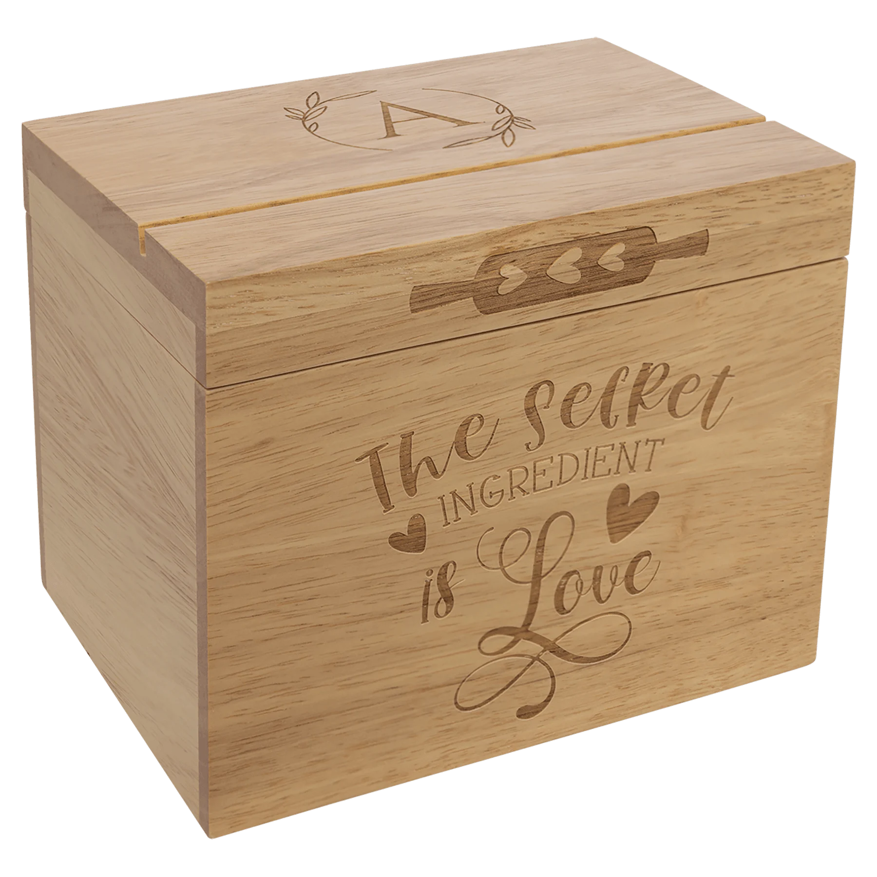 Recipe Card Wood Box (Recipe Cards Not Included) (rubber wood) — custom laser engraved — ECHIPMUNK