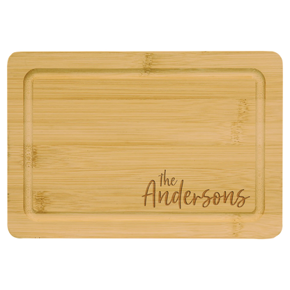 9" × 6" Bamboo Cutting Board with Drip Ring (bamboo) — custom laser engraved — ECHIPMUNK