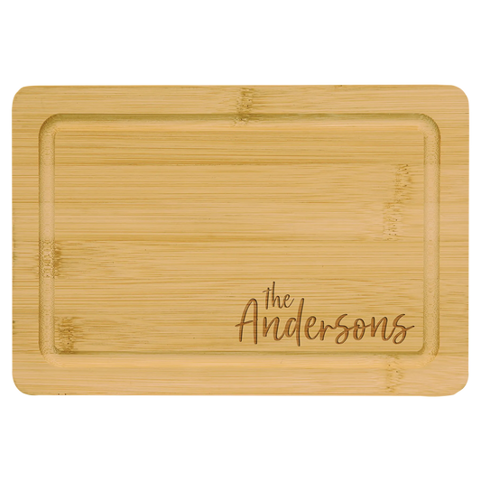 9" × 6" Bamboo Cutting Board with Drip Ring (bamboo) — custom laser engraved — ECHIPMUNK