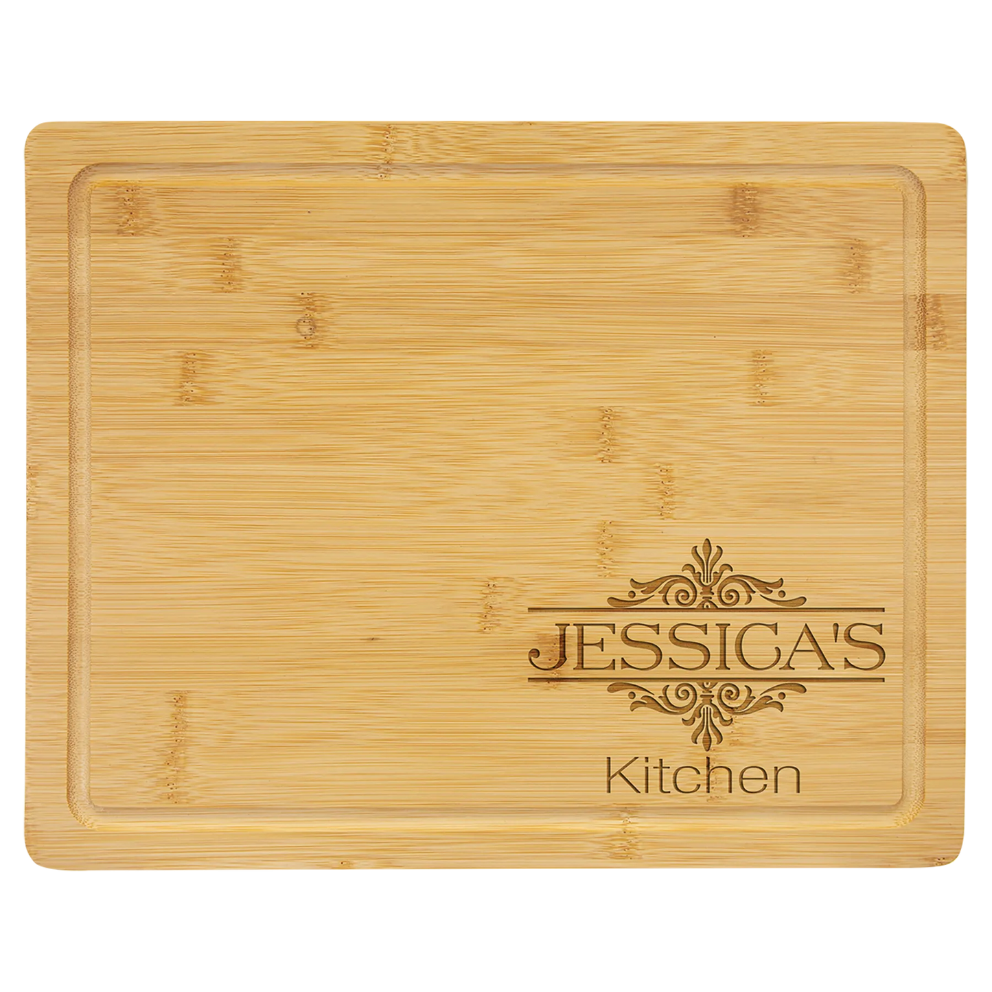 13.75" × 11" Bamboo Cutting Board with Drip Ring (bamboo) — custom laser engraved — ECHIPMUNK