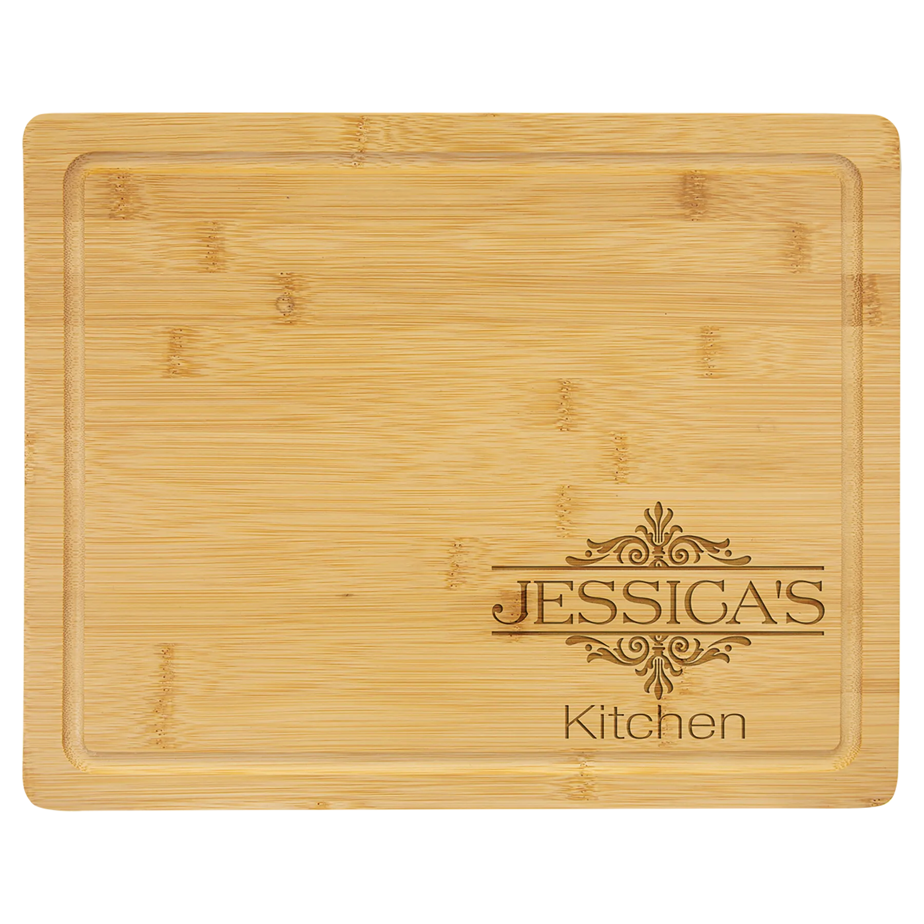 13.75" × 11" Bamboo Cutting Board with Drip Ring (bamboo) — custom laser engraved — ECHIPMUNK