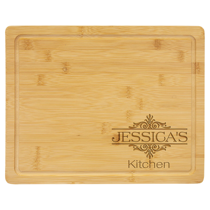 13.75" × 11" Bamboo Cutting Board with Drip Ring (bamboo) — custom laser engraved — ECHIPMUNK