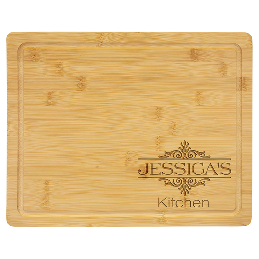 13.75" × 11" Bamboo Cutting Board with Drip Ring (bamboo) — custom laser engraved — ECHIPMUNK