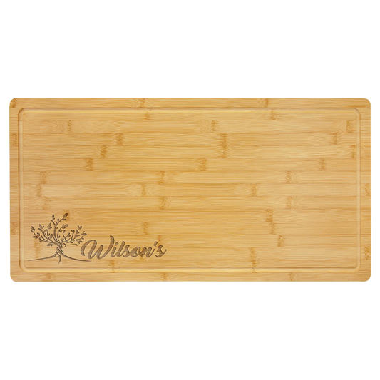 23.75" × 12" Bamboo Cutting Board with Drip Ring (bamboo) — custom laser engraved — ECHIPMUNK