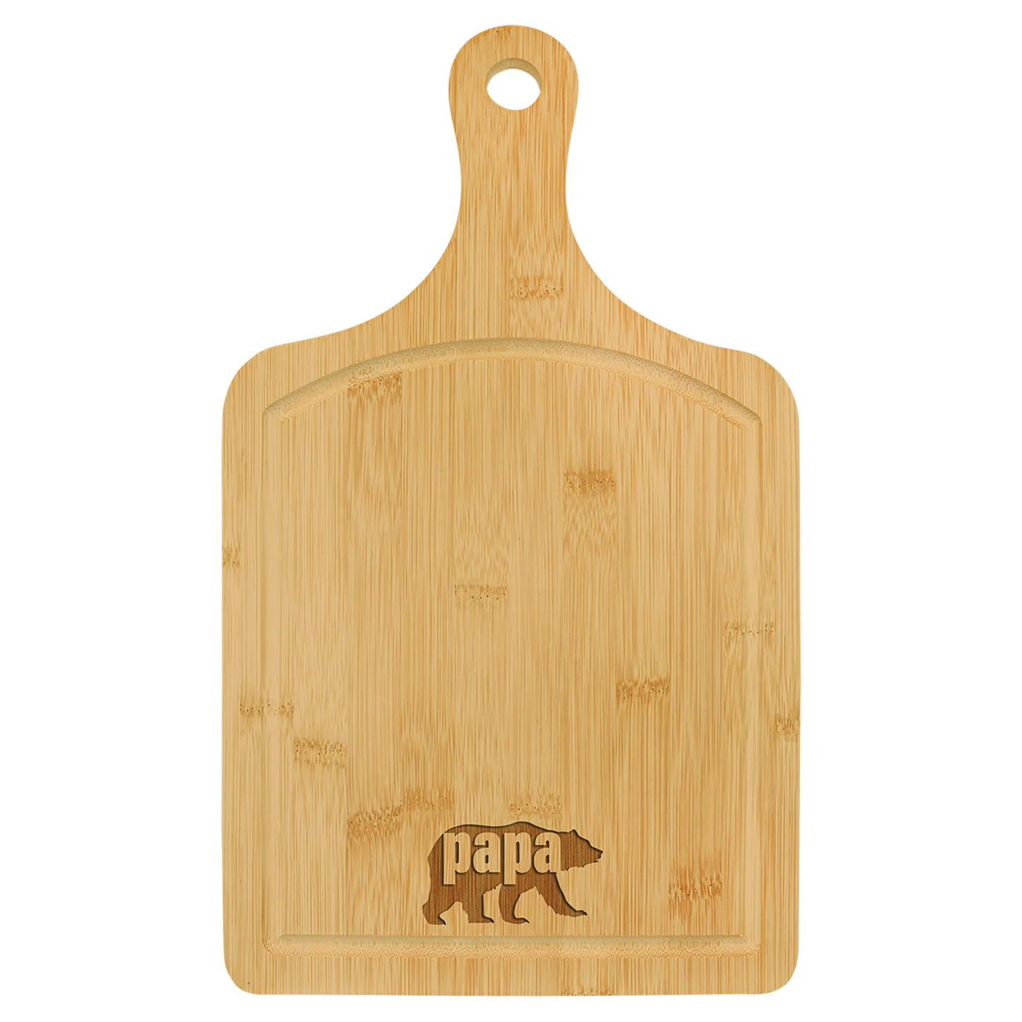 15.5" × 9" Bamboo Cutting Board Paddle Shape with Drip Ring (bamboo) — custom laser engraved — ECHIPMUNK