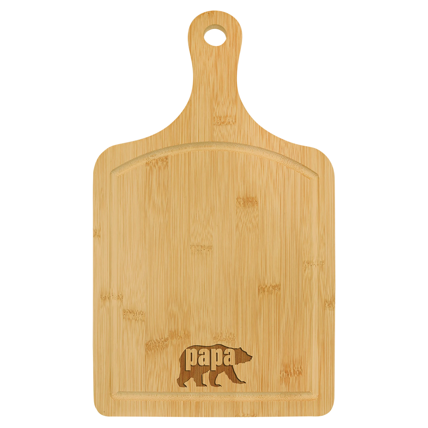 15.5" × 9" Bamboo Cutting Board Paddle Shape with Drip Ring (bamboo) — custom laser engraved — ECHIPMUNK