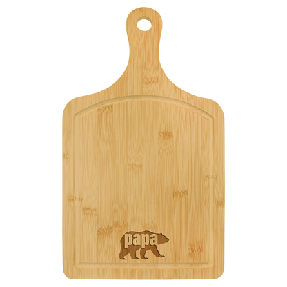 15.5" × 9" Bamboo Cutting Board Paddle Shape with Drip Ring (bamboo) — custom laser engraved — ECHIPMUNK