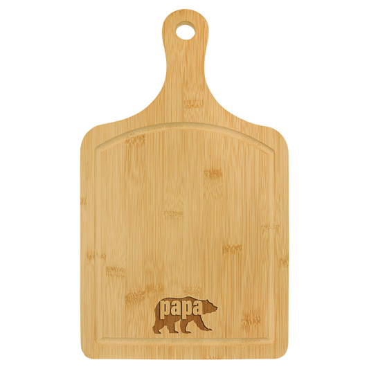 15.5" × 9" Bamboo Cutting Board Paddle Shape with Drip Ring (bamboo) — custom laser engraved — ECHIPMUNK