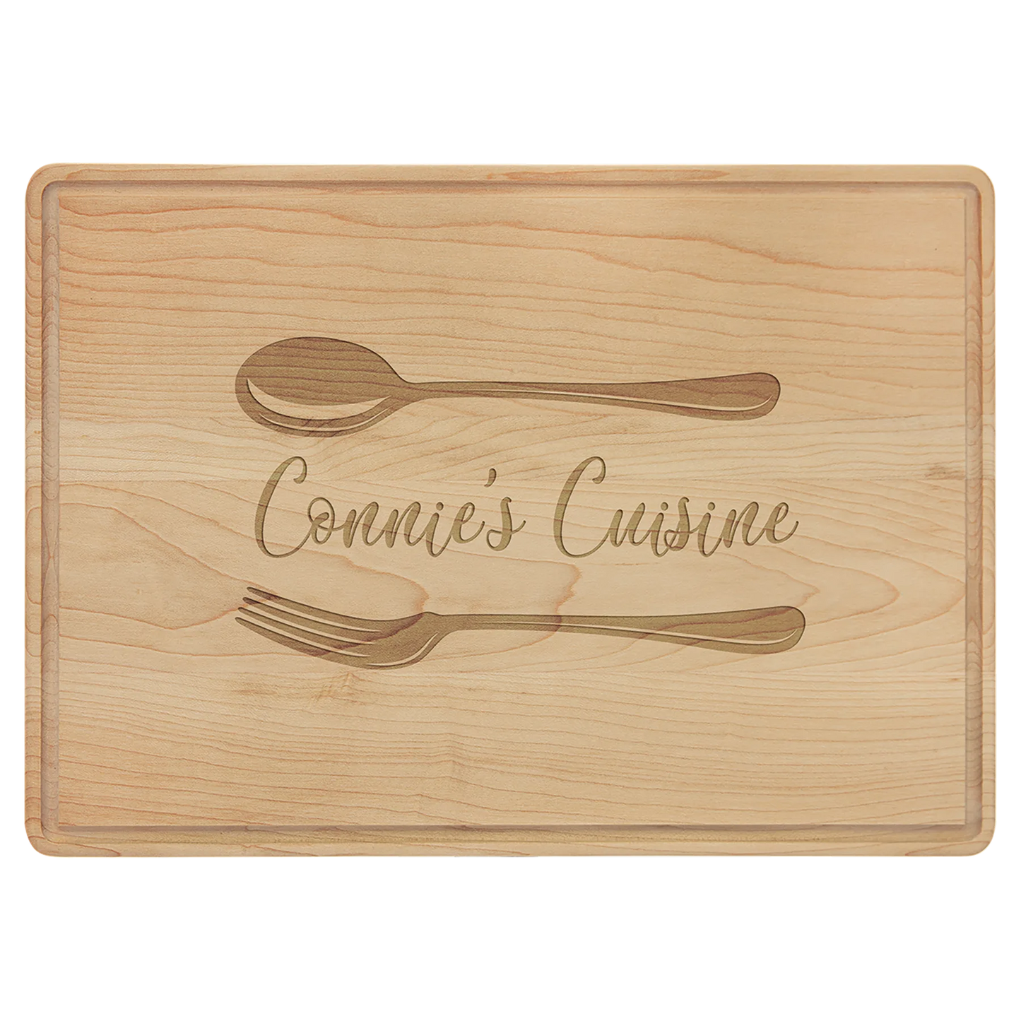 13.75" × 9.75" Maple Cutting Board with Drip Ring (maple) — custom laser engraved — ECHIPMUNK