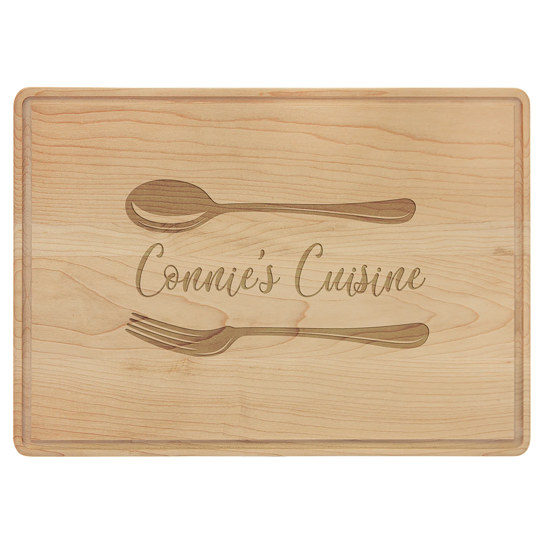 13.75" × 9.75" Maple Cutting Board with Drip Ring (maple) — custom laser engraved — ECHIPMUNK
