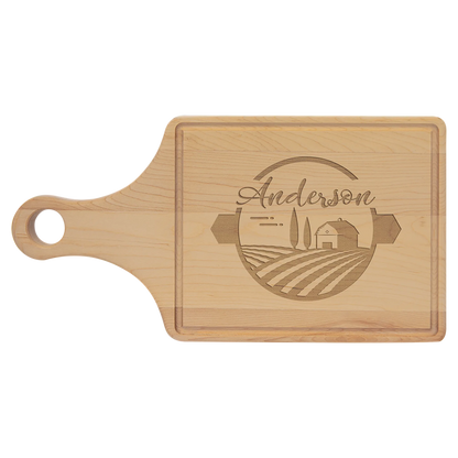 13.5" × 7" Maple Cutting Board Paddle Shape with Drip Ring (maple) — custom laser engraved — ECHIPMUNK