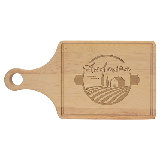 13.5" × 7" Maple Cutting Board Paddle Shape with Drip Ring (maple) — custom laser engraved — ECHIPMUNK