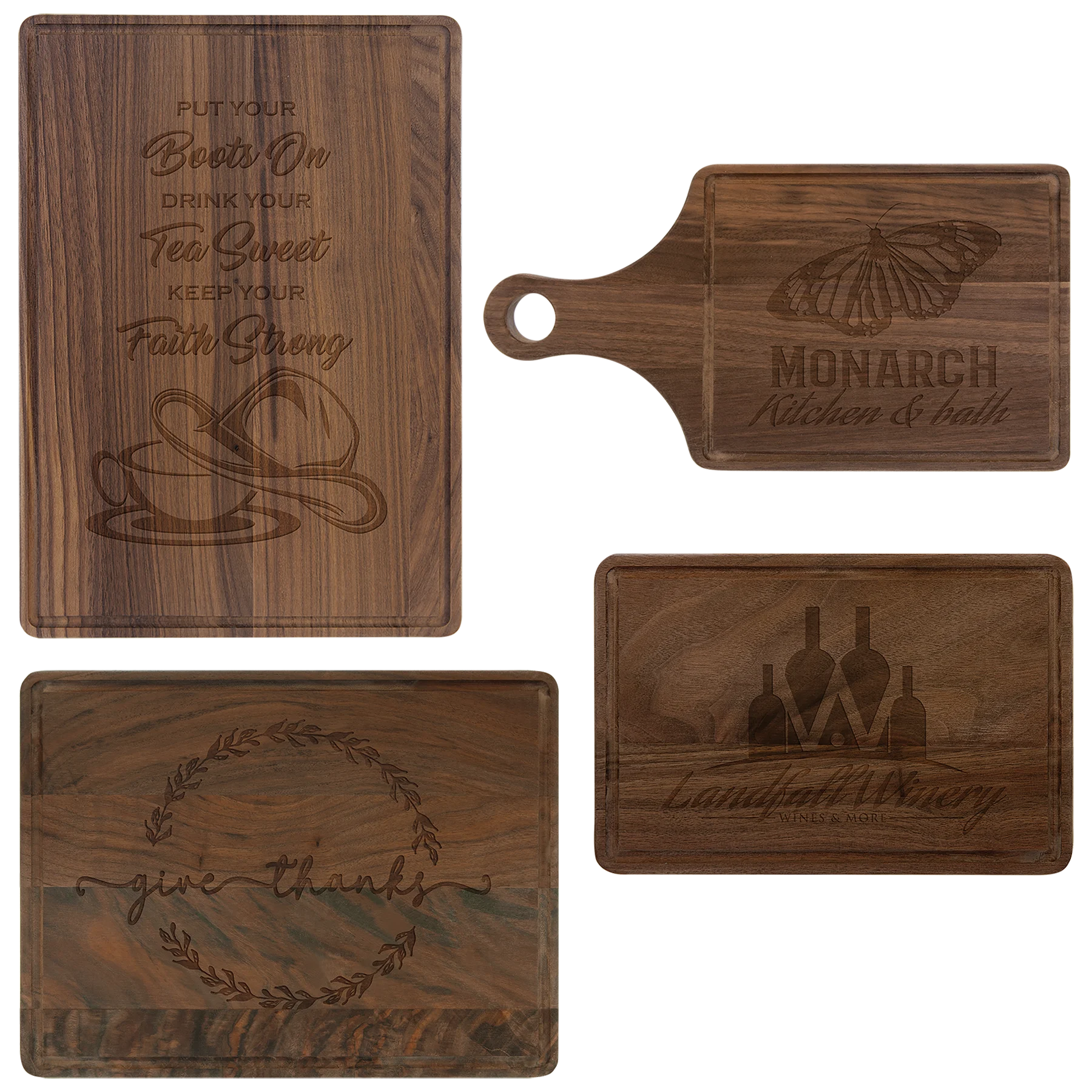Walnut Cutting Board with Drip Ring (walnut) — custom laser engraved — ECHIPMUNK