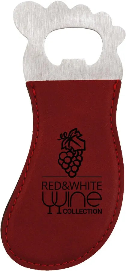 Rose Foot Shaped Bottle Opener with Magnet (faux leather & stainless steel) — custom laser engraved — ECHIPMUNK