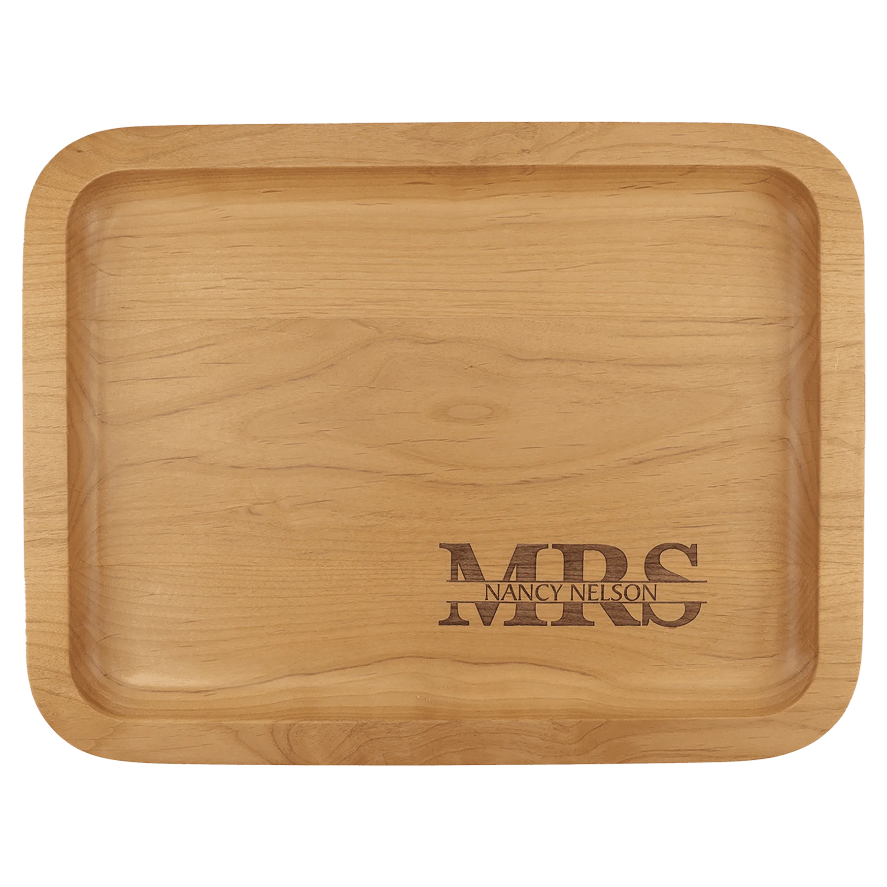 13.625" × 10.625" Alder Tray with 9" × 12" Recessed Center (genuine alder) — custom laser engraved — ECHIPMUNK