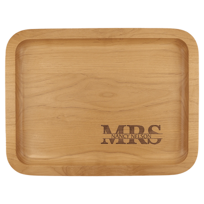 13.625" × 10.625" Alder Tray with 9" × 12" Recessed Center (genuine alder) — custom laser engraved — ECHIPMUNK