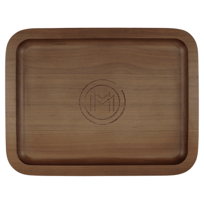 13.625" × 10.625" Walnut Tray with 9" × 12" Recessed Center (genuine walnut) — custom laser engraved — ECHIPMUNK