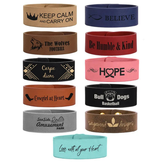 9.5" × 1" Cuff Bracelet (faux leather) — custom laser engraved — ECHIPMUNK