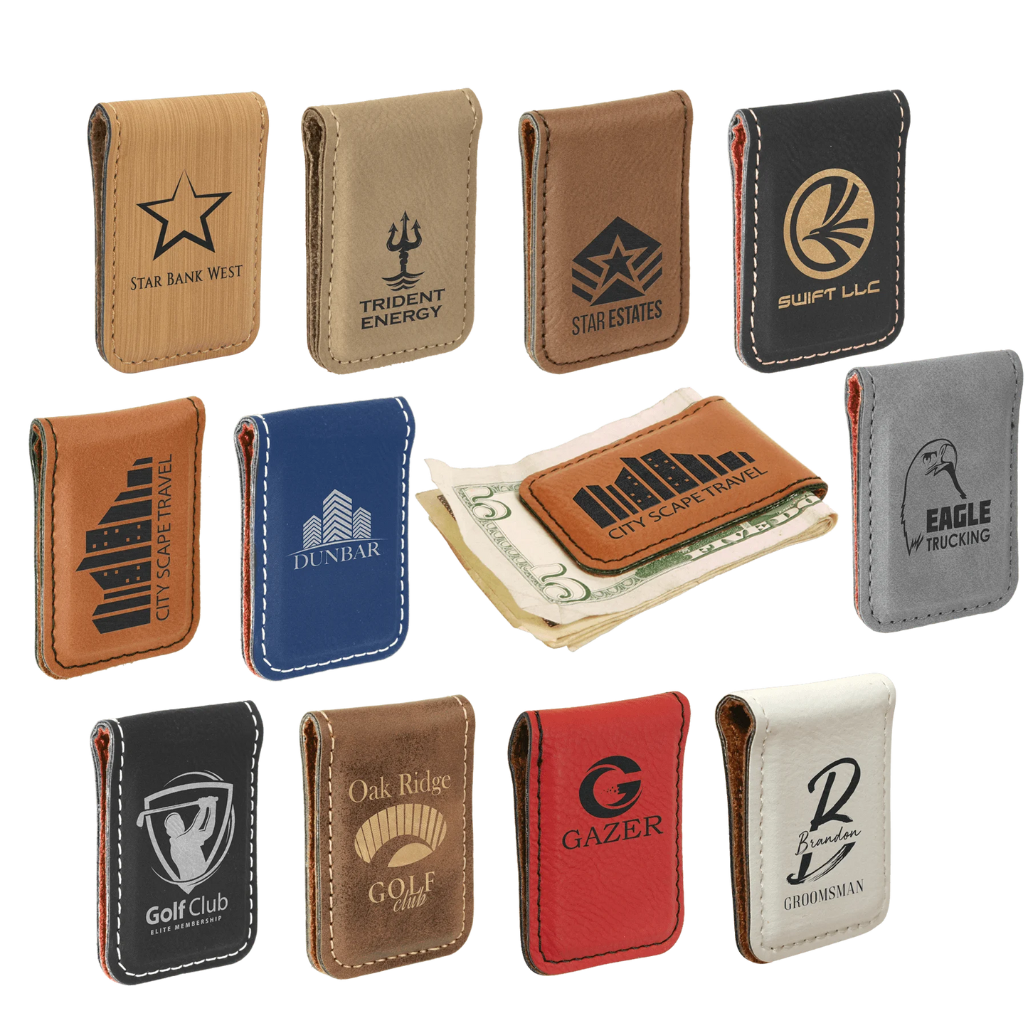 1.75" × 2.5" Money Clip (faux leather) — custom laser engraved — ECHIPMUNK