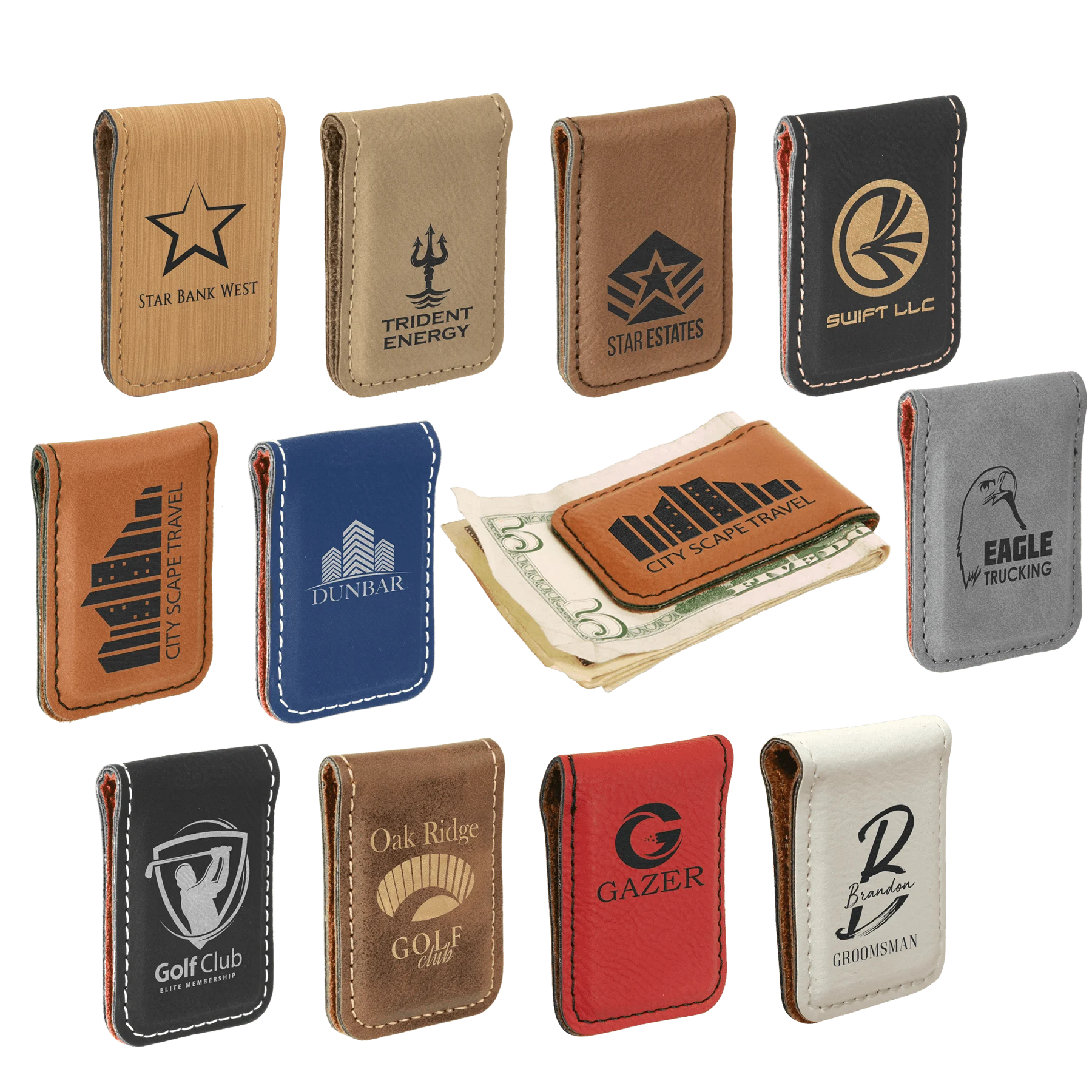 1.75" × 2.5" Money Clip (faux leather) — custom laser engraved — ECHIPMUNK