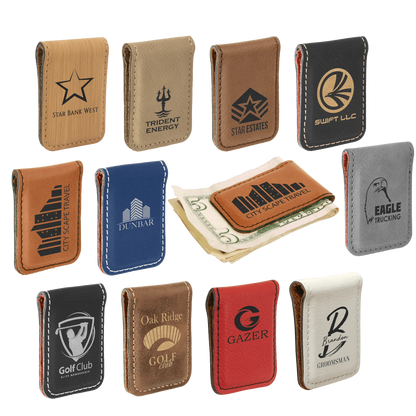 1.75" × 2.5" Money Clip (faux leather) — custom laser engraved — ECHIPMUNK