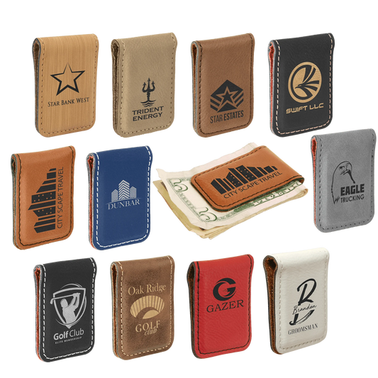 1.75" × 2.5" Money Clip (faux leather) — custom laser engraved — ECHIPMUNK