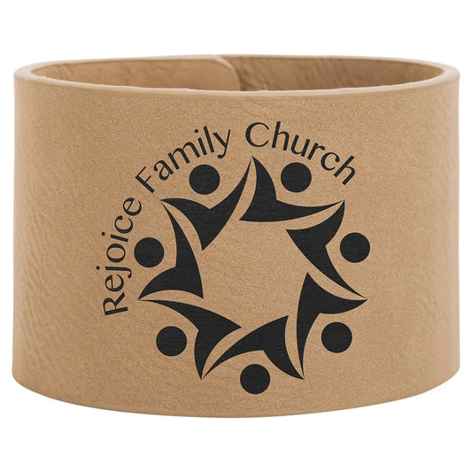 9.5" × 2" Light Brown Cuff Bracelet (faux leather) — custom laser engraved — ECHIPMUNK