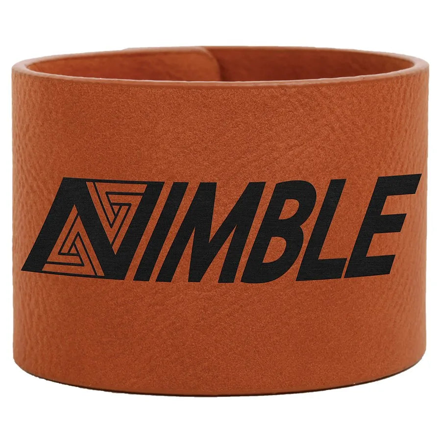 9.5" × 2" Rawhide Cuff Bracelet (faux leather) — custom laser engraved — ECHIPMUNK