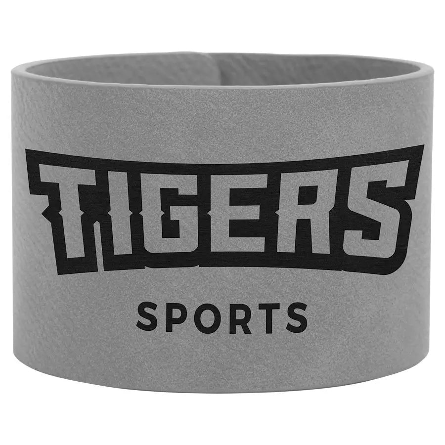 9.5" × 2" Gray Cuff Bracelet (faux leather) — custom laser engraved — ECHIPMUNK