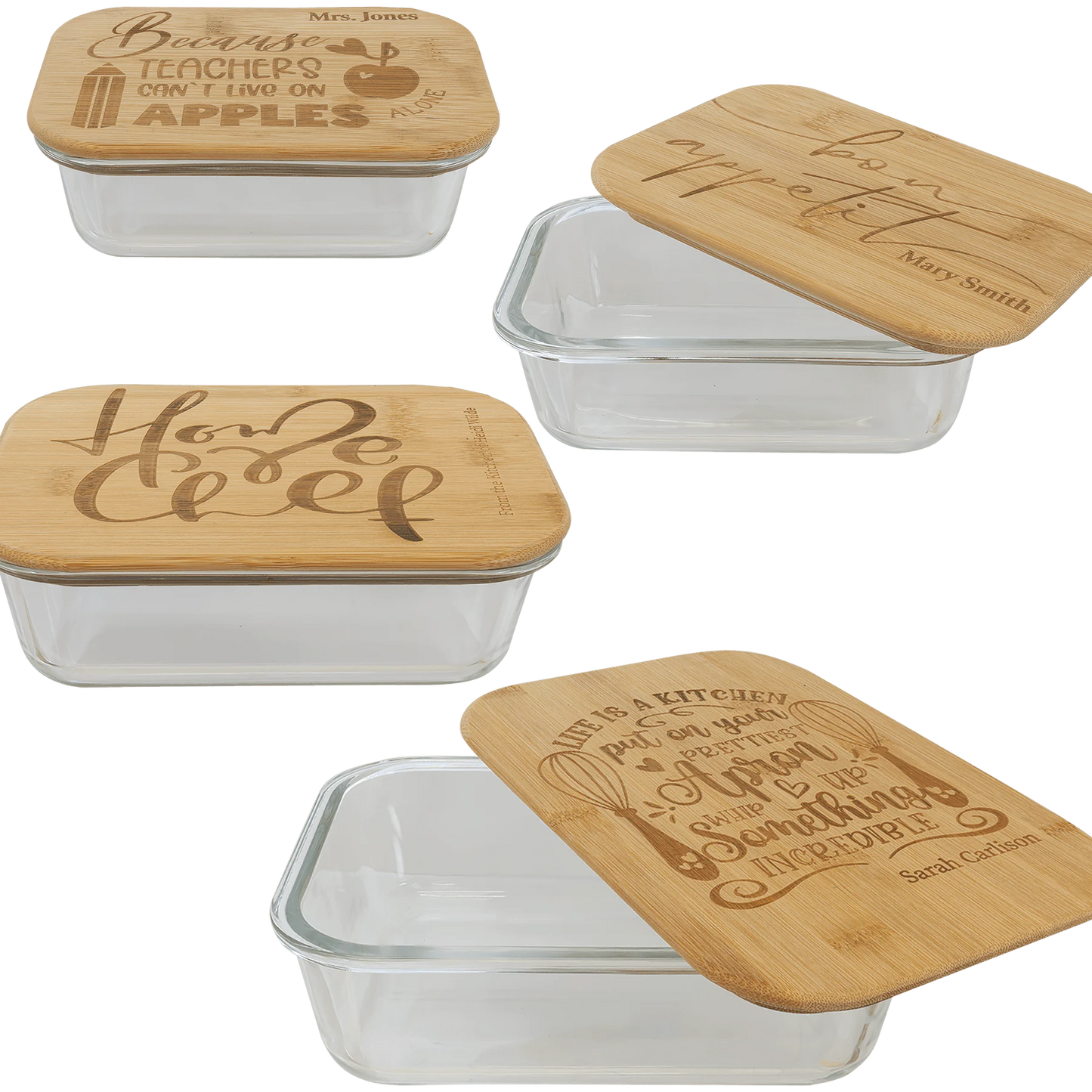 Glass Container with Bamboo Lid (glass & bamboo) — custom laser engraved — ECHIPMUNK