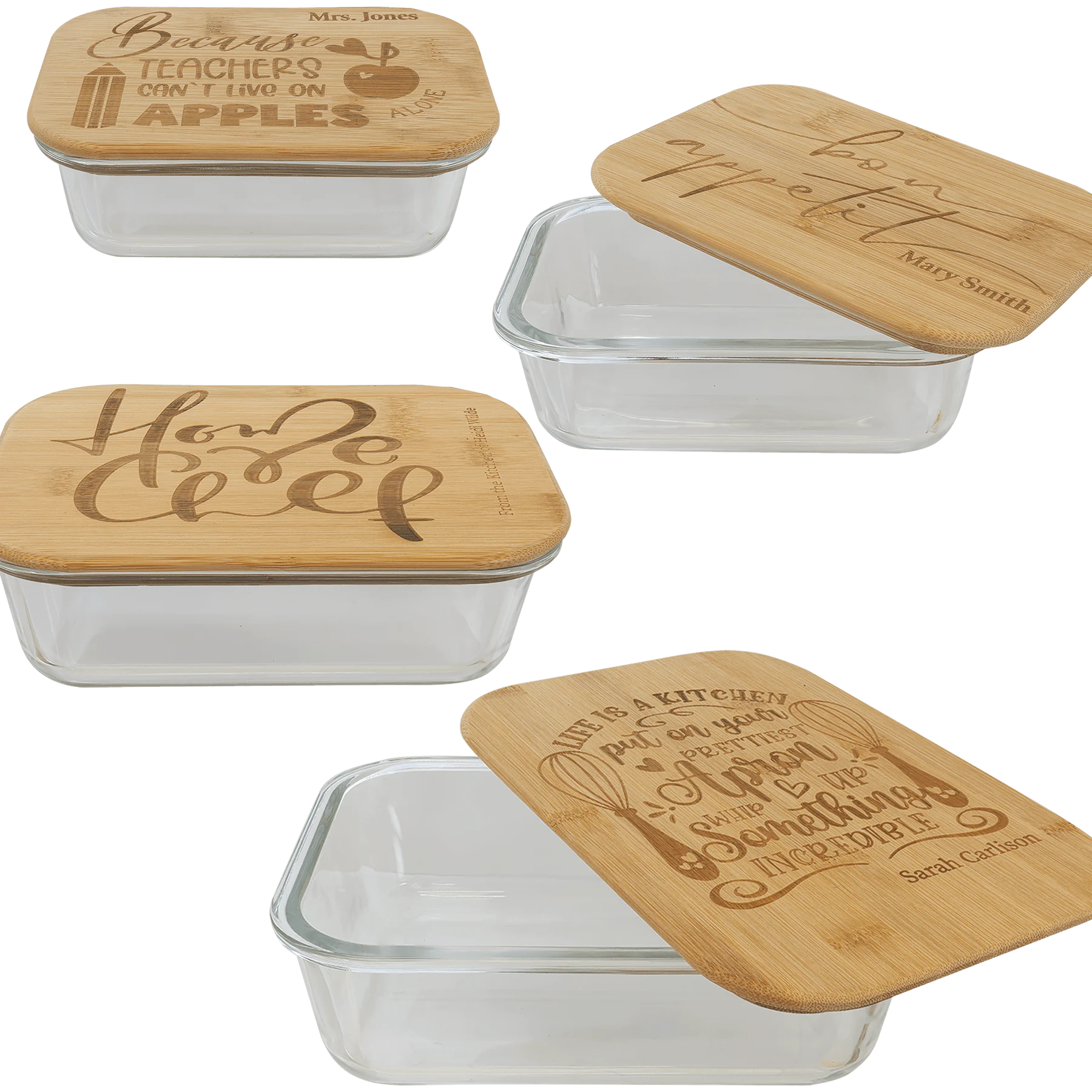 Glass Container with Bamboo Lid (glass & bamboo) — custom laser engraved — ECHIPMUNK