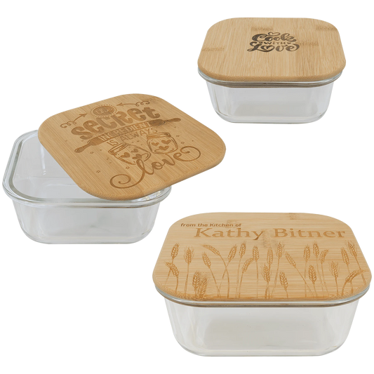 Glass Container with Bamboo Lid (glass & bamboo) — custom laser engraved — ECHIPMUNK