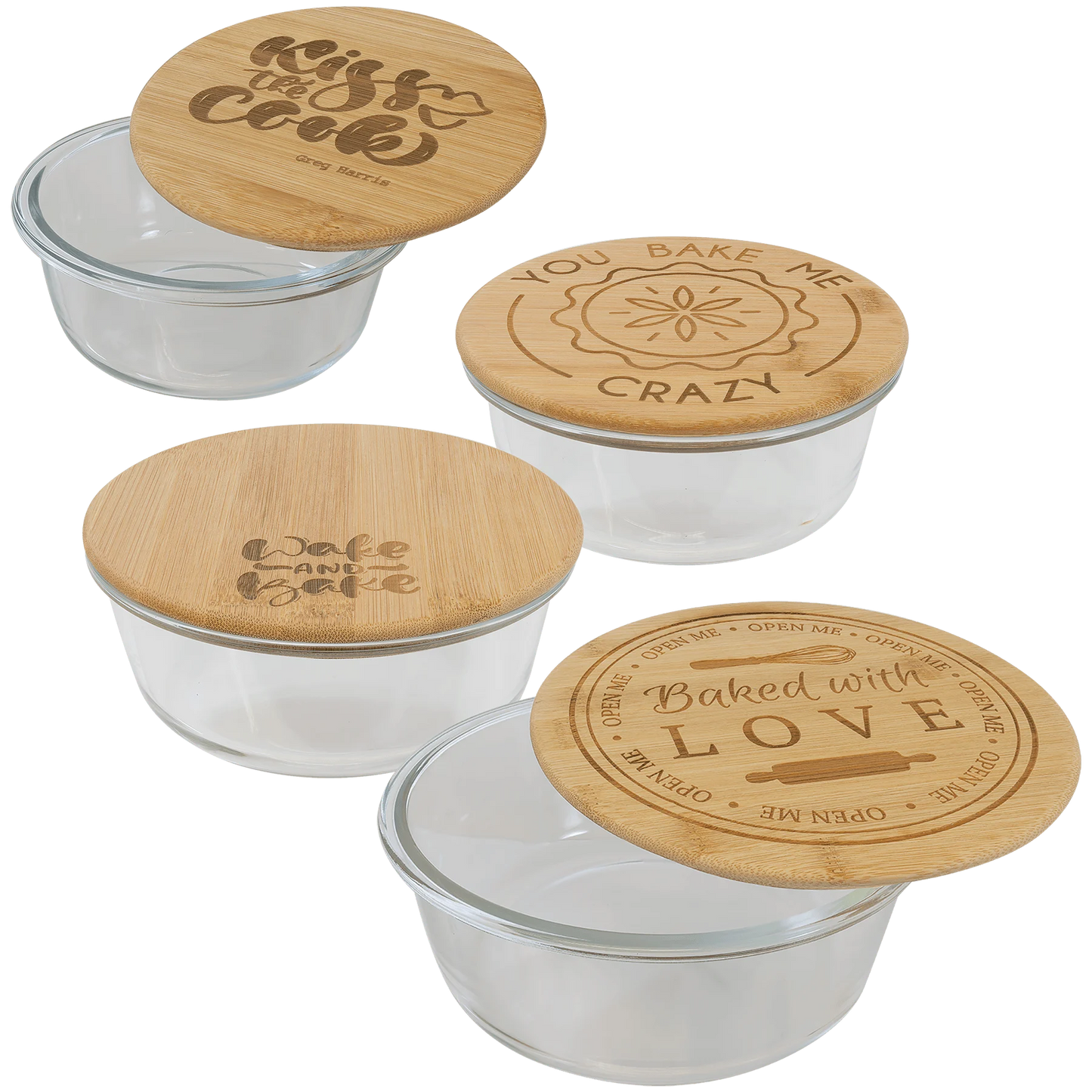 Glass Container with Bamboo Lid (glass & bamboo) — custom laser engraved — ECHIPMUNK