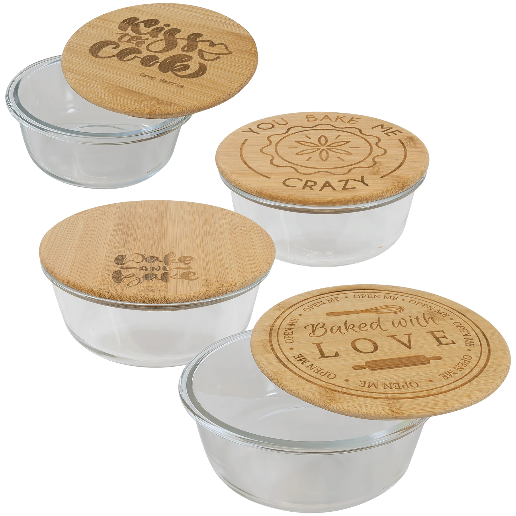 Glass Container with Bamboo Lid (glass & bamboo) — custom laser engraved — ECHIPMUNK