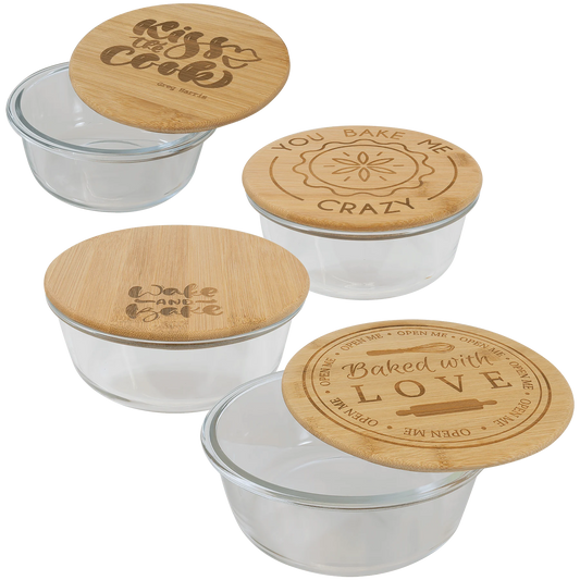 Glass Container with Bamboo Lid (glass & bamboo) — custom laser engraved — ECHIPMUNK