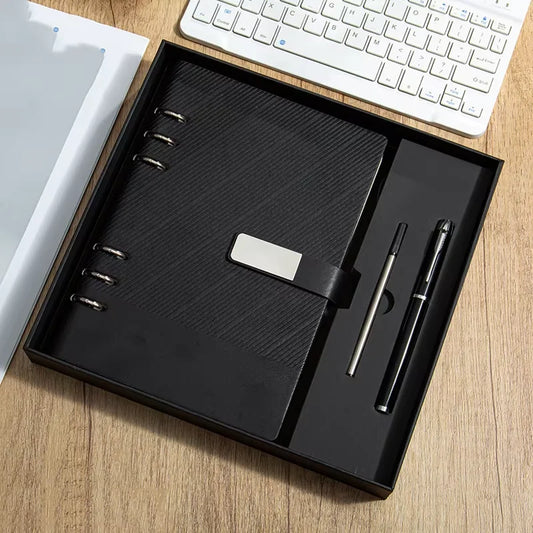 Customized Retro Business Buttons Hardcover Spiral Bound Offset Paper Notebook Gift Set Pen Cores High Quality A5/A6 Custom Logo