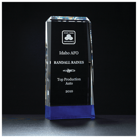 4" x 8 3/4" Premium Series Clear Crystal with Cobalt Blue Crystal Base     Blue Crystal Base
