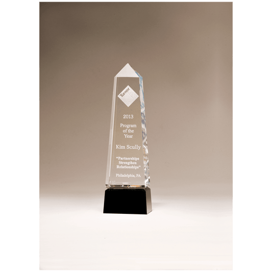 2 7/8" x 9 3/4" Crystal Obelisk with Prism-Effect Top and Black Base
