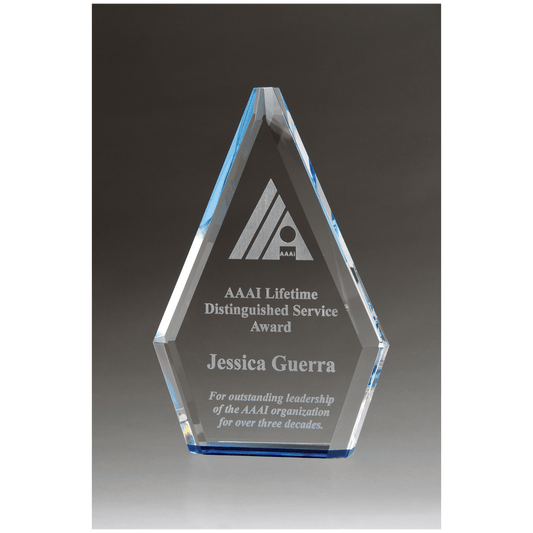 6 1/2" x 9 7/8" Flame Series Clear Crystal Award with Blue Accented Bottom
