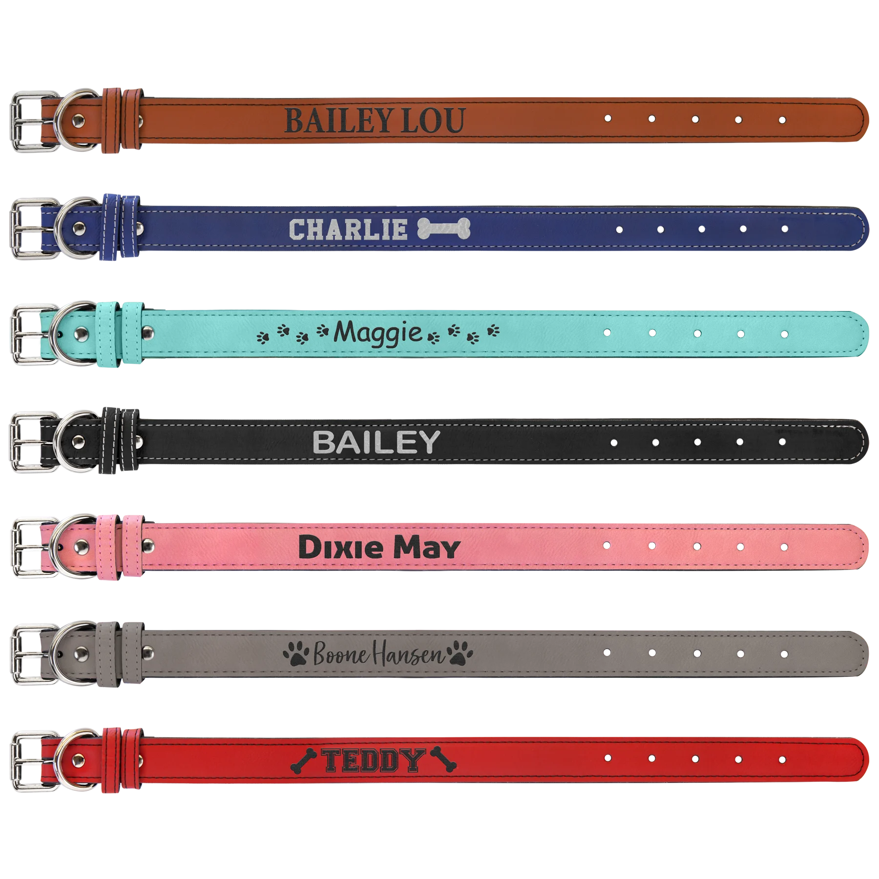 Small 15" × 0.75" Dog Collar (faux leather) — custom laser engraved — ECHIPMUNK
