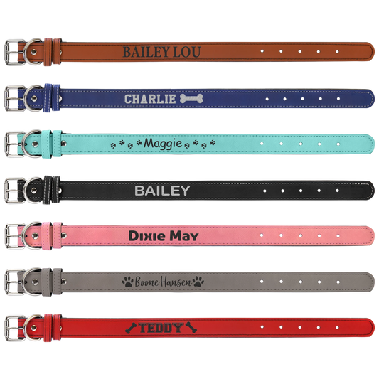 Small 15" × 0.75" Dog Collar (faux leather) — custom laser engraved — ECHIPMUNK