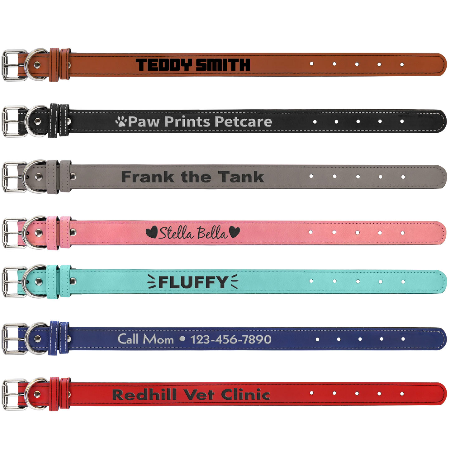 Medium 19" × 1" Dog Collar (faux leather) — custom laser engraved — ECHIPMUNK