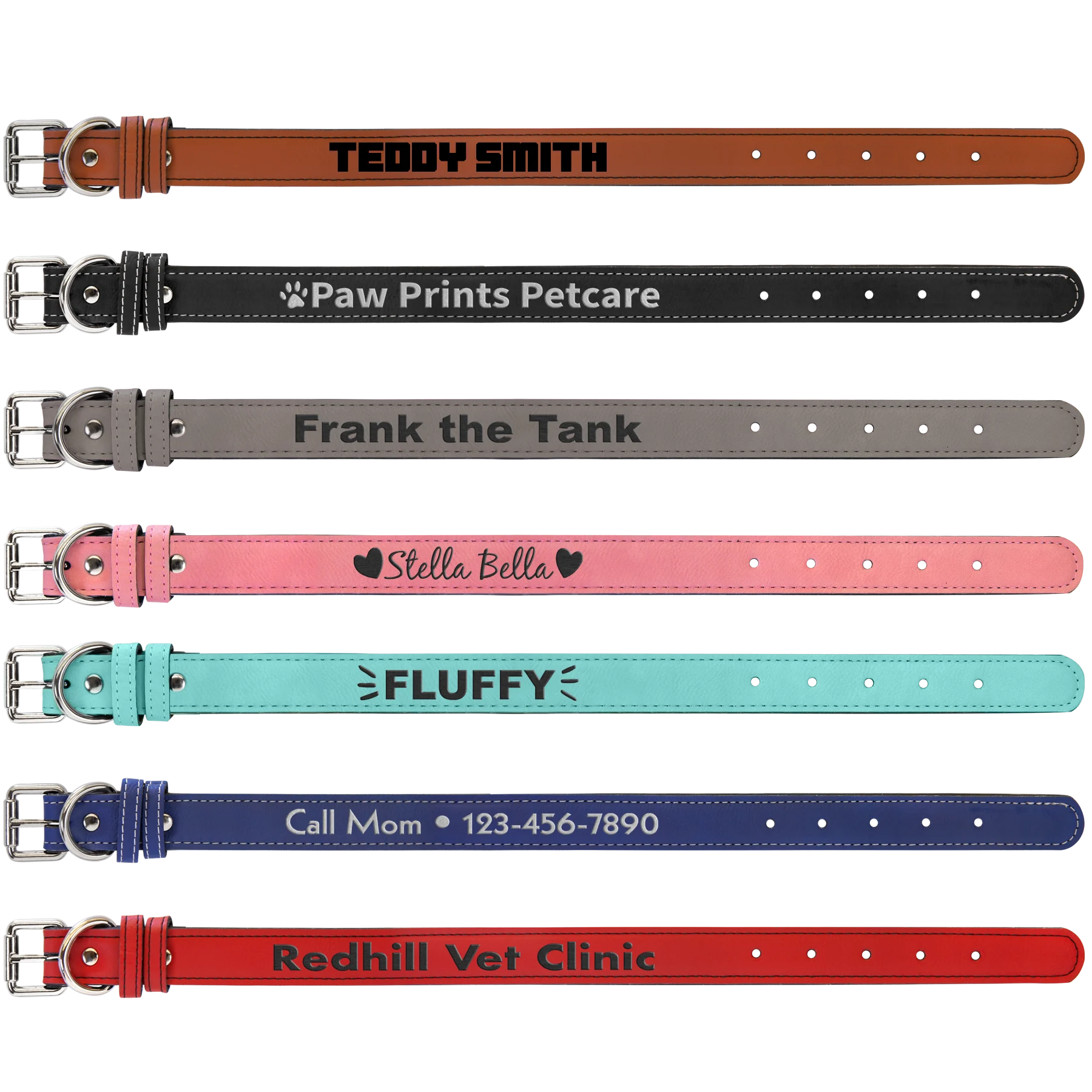 Medium 19" × 1" Dog Collar (faux leather) — custom laser engraved — ECHIPMUNK