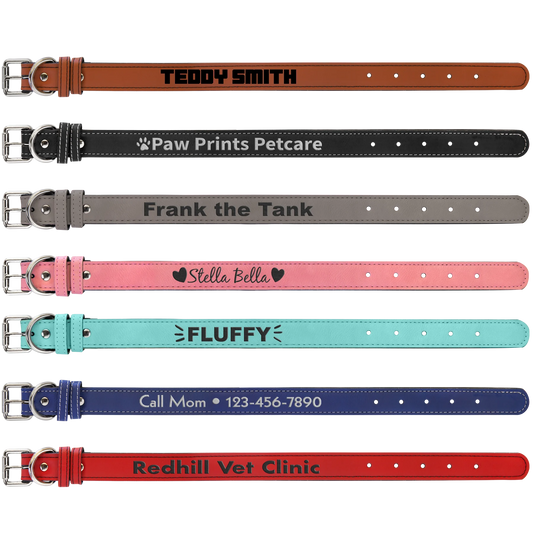 Medium 19" × 1" Dog Collar (faux leather) — custom laser engraved — ECHIPMUNK