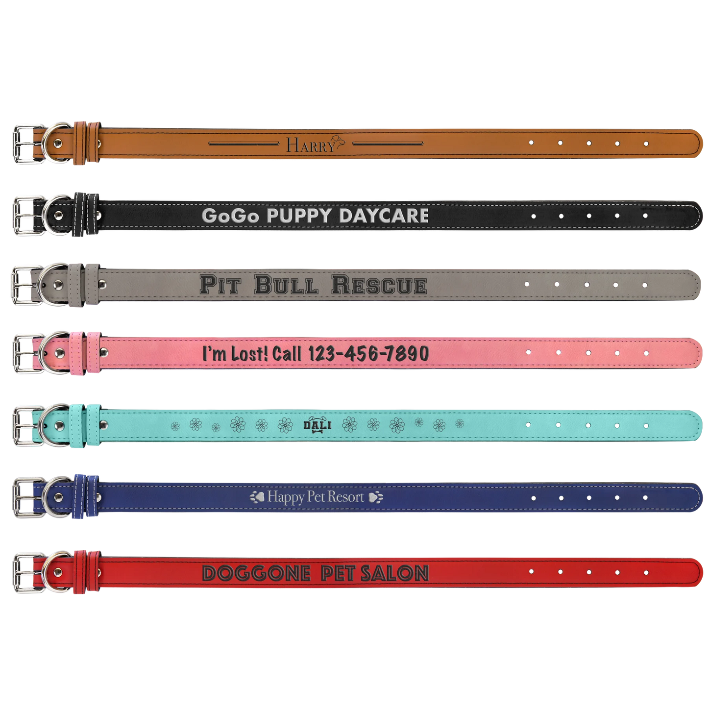 Large 23" × 1" Dog Collar (faux leather) — custom laser engraved — ECHIPMUNK